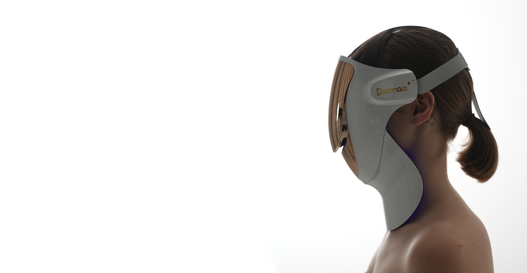 Side profile of woman wearing the Dermao Halo LED Mask
