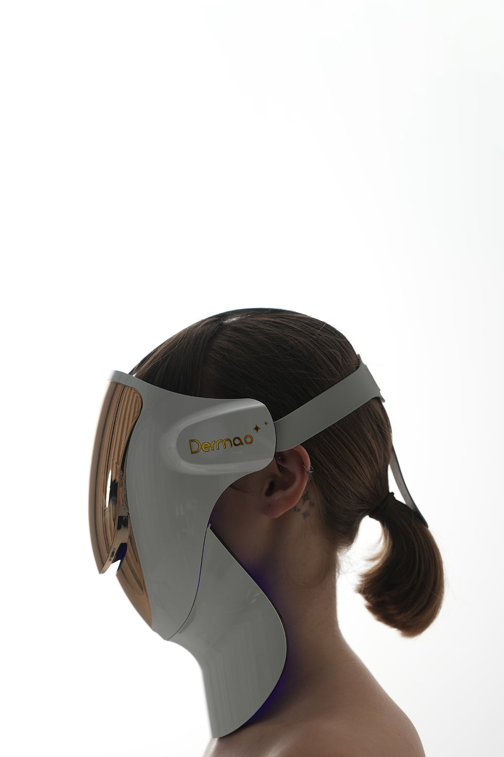 Mobile version of side profile of woman wearing Dermao Halo LED Mask
