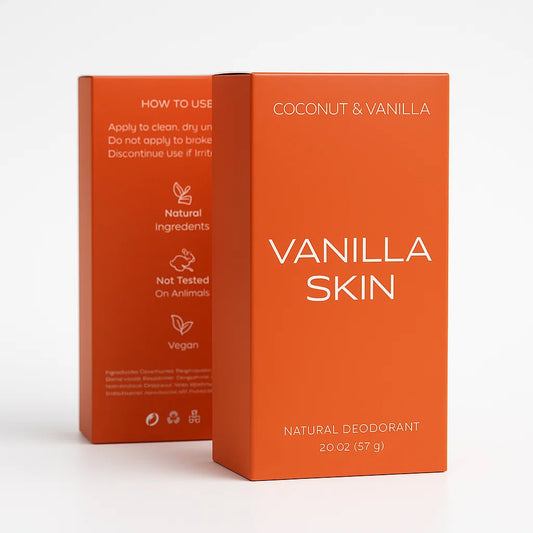 Two packagings of Dermao Vanilla Skin Deodorant