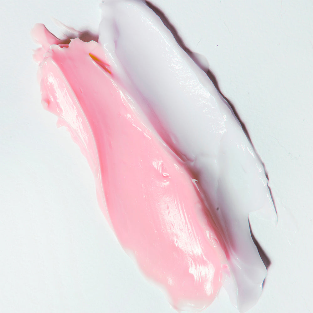 White and pink cream swatches