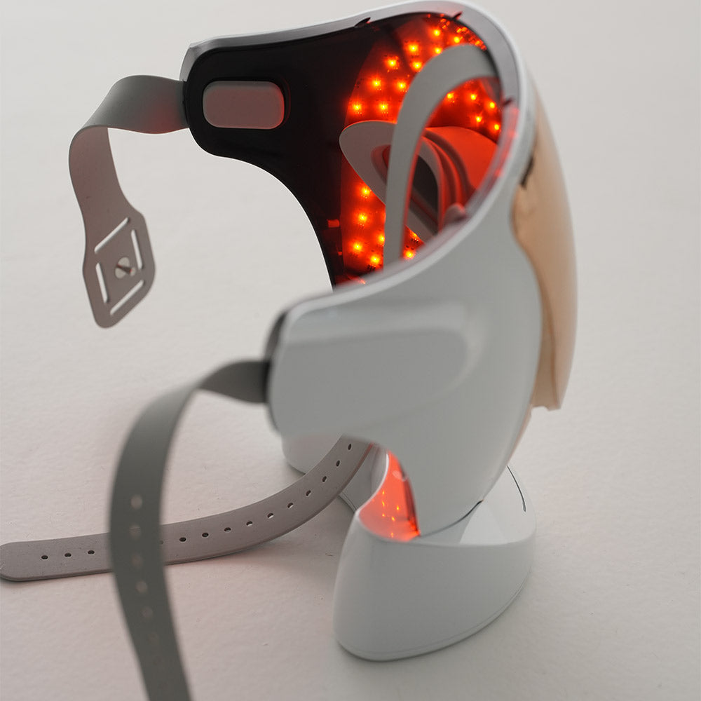 Side shot of Dermao Halo LED Mask set to red light therapy