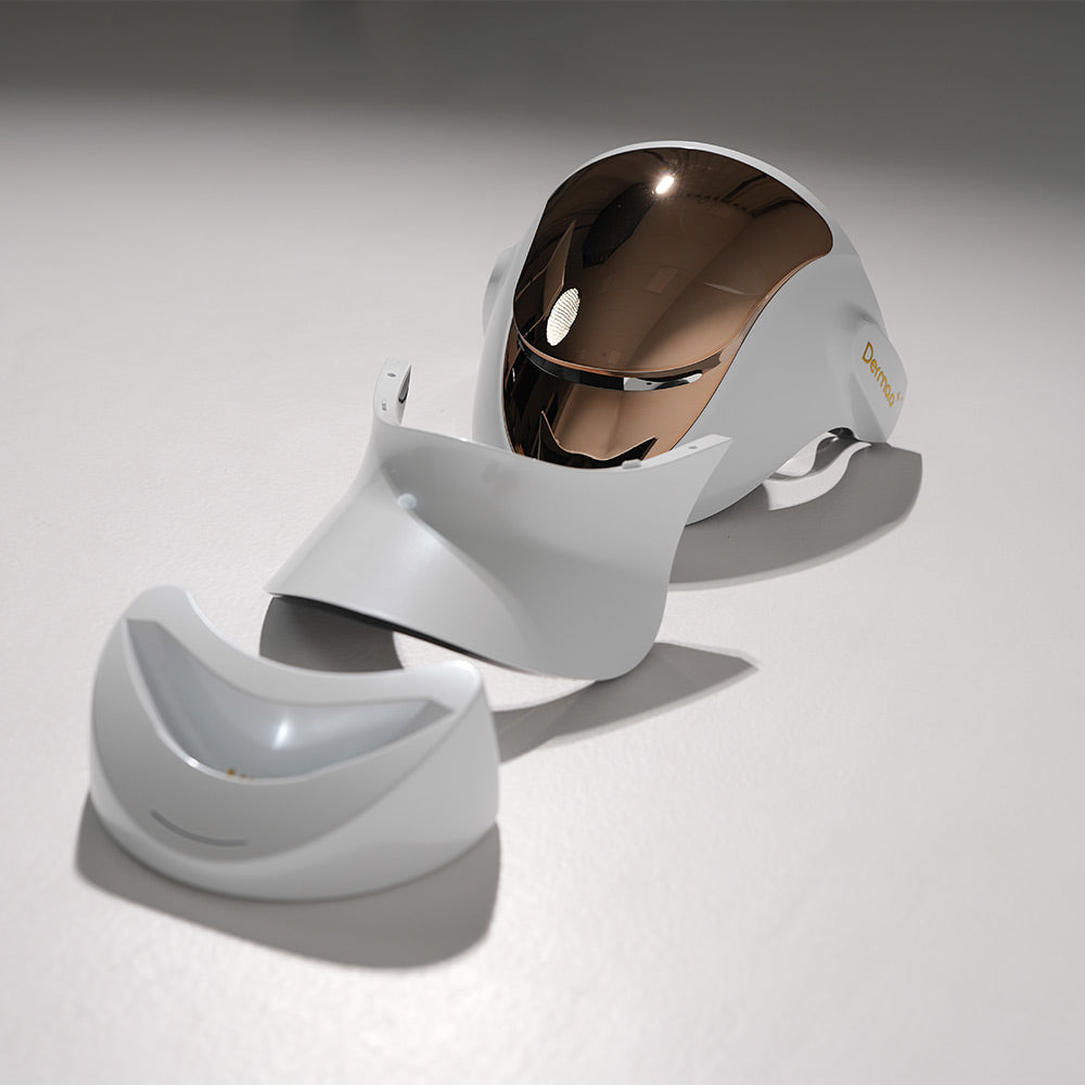 Dermao Halo LED Mask with its neck brace magnetically detached
