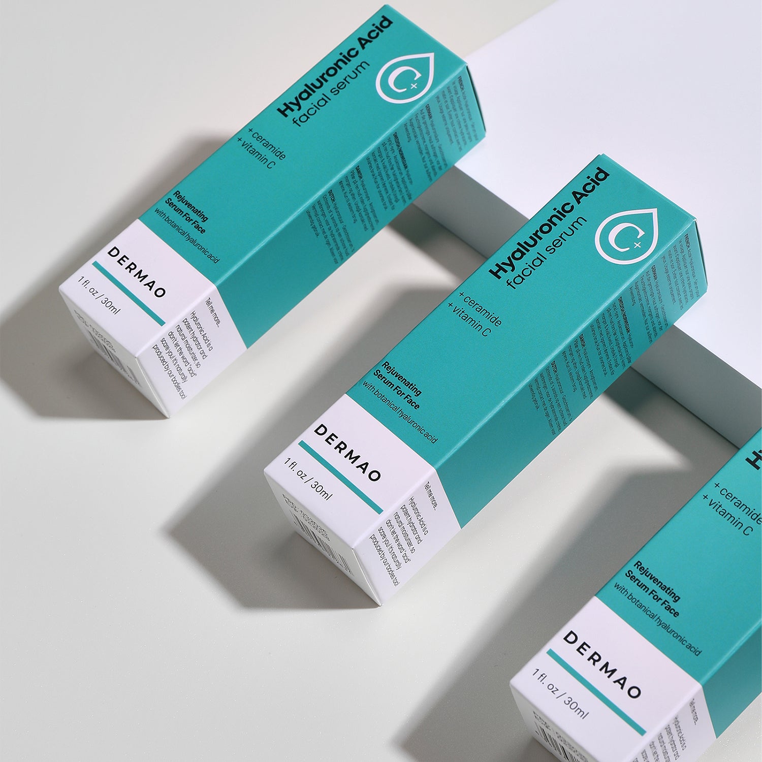 Dermao Hyaluronic Acid Facial Serum boxes on a light gray background