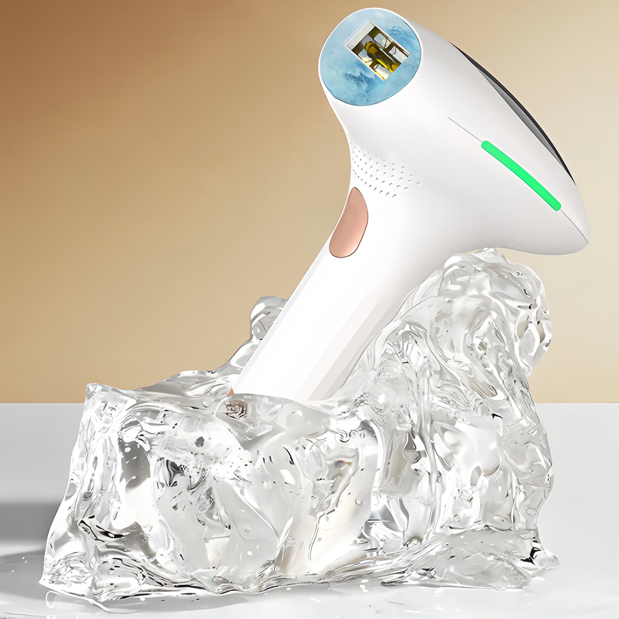 IPL on a block of ice with a beige background