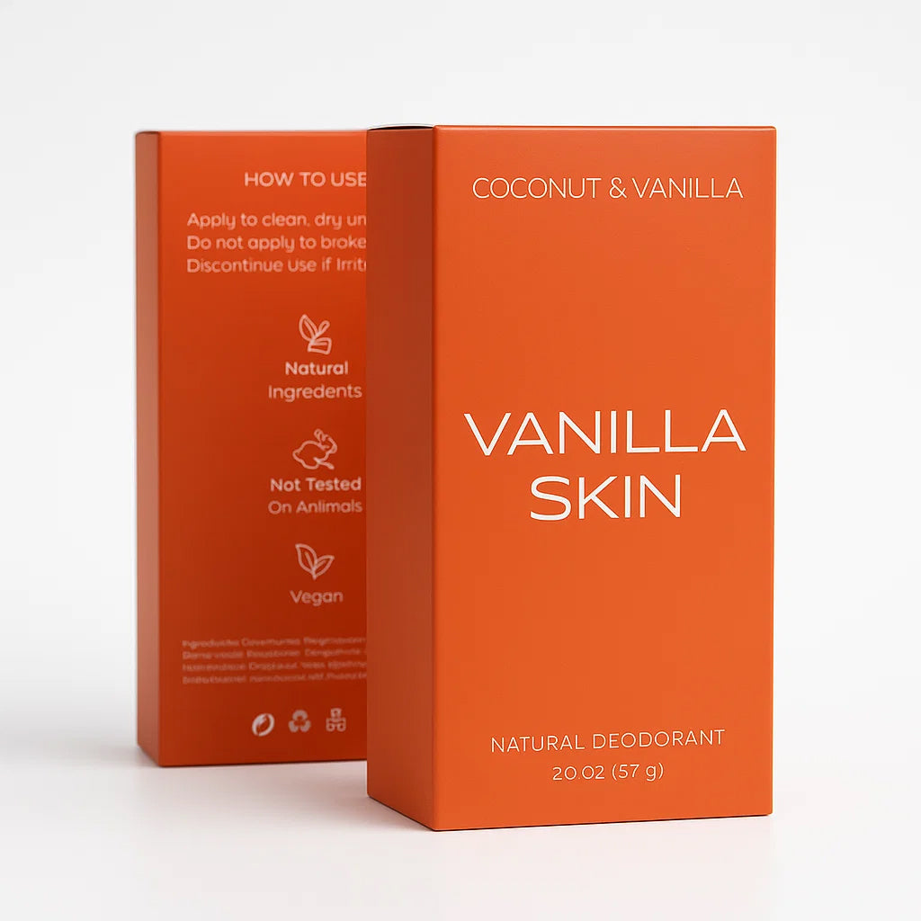 Two packagings of Dermao Vanilla Skin Deodorant